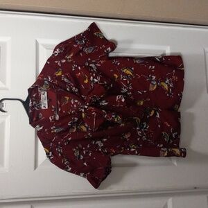 Plus Size Bow Bird Floral Blouse Top